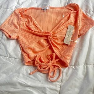 Orange V neck Tie Crop Top